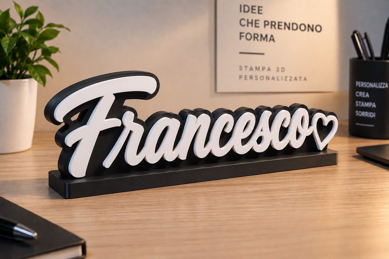 Scritta 3D Francesco bianca e nera con cuore